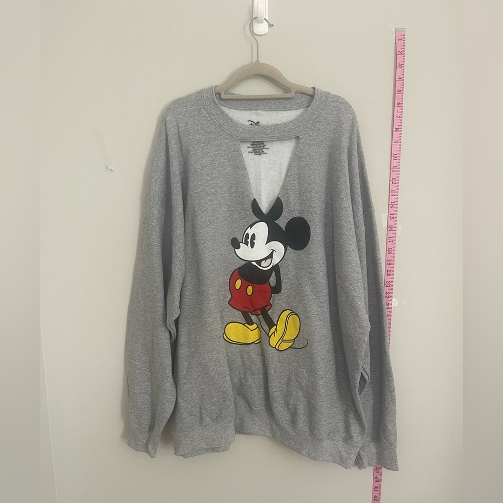 Disney Cozy Gray Crewneck Sweater with Mickey Mouse
